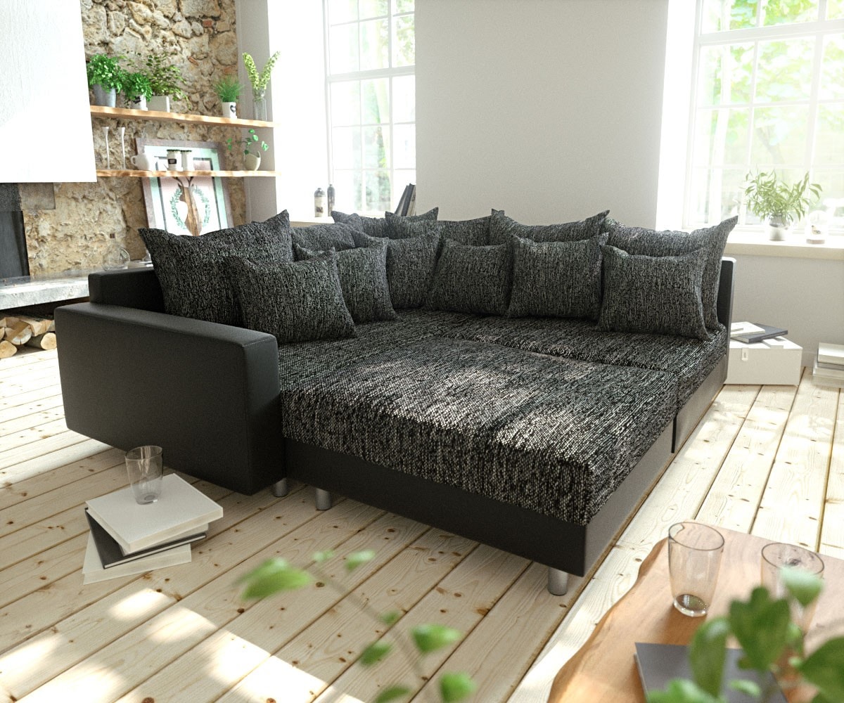 DELIFE Ecksofa Clovis Schwarz modular Hocker Armlehne Ottomane Links, Design Ecksofas, Couch Loft, Modulsofa, modular Image