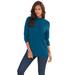 Plus Size Women's Fine Gauge Drop Needle Mockneck Sweater by Roaman's in Ocean Teal (Size M)