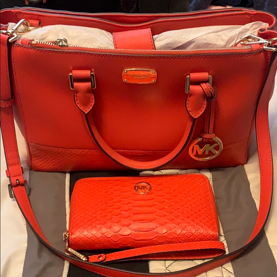 Michael Kors Bags | Authentic Michael Kors Handbag And Wallet | Color: Orange/Red | Size: Os