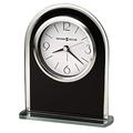 Howard Miller Ebony Luster Table Clock 645-702 – Modern Decor, Black Glass Arch, Silver Mirrored Edge & Base, Black Hour Markers, Quartz Alarm Movement