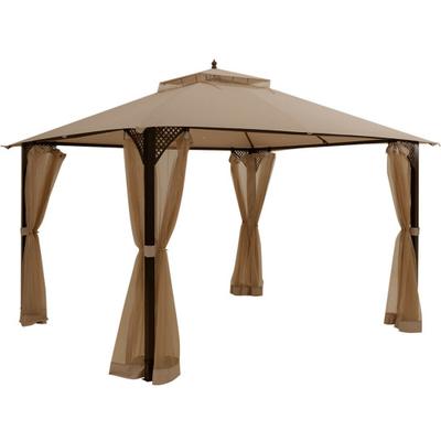 Costway 12 x 10 Feet Outdoor Double Top Patio Gazebo with Netting-Brown