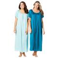 Plus Size Women's 2-Pack Long Silky Gown by Only Necessities in Deep Teal Pale Ocean (Size 6X) Pajamas