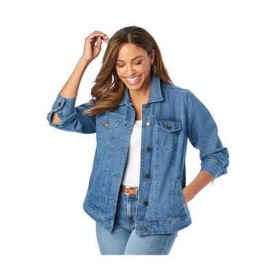 Plus Size Women's Classic Cotton Denim Jacket by Jessica London in Medium Stonewash (Size 20) 100% Cotton Jean Jacket