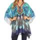 Sakkas 1825 - Aymee Women's Caftan Poncho Cover up V Neck Top Lace up with Rhinestone - ZB55-Blue - OS