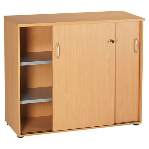 Armoire De Bureau 2 Porte Coulissantes H.104cm L.120cm Hêtre - Buronomic