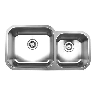 Whitehaus Collection Noah Collection Double Bowl Undermount Kitchen Sink- No Faucet Drillings - Brushed Stainless Steel WHNDBU3318