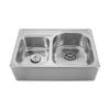 Whitehaus Collection Double Bowl Apron Front Drop In Farmhouse Sink - No Faucet Drillings - Brushed Stainless Steel WHNAPD3322