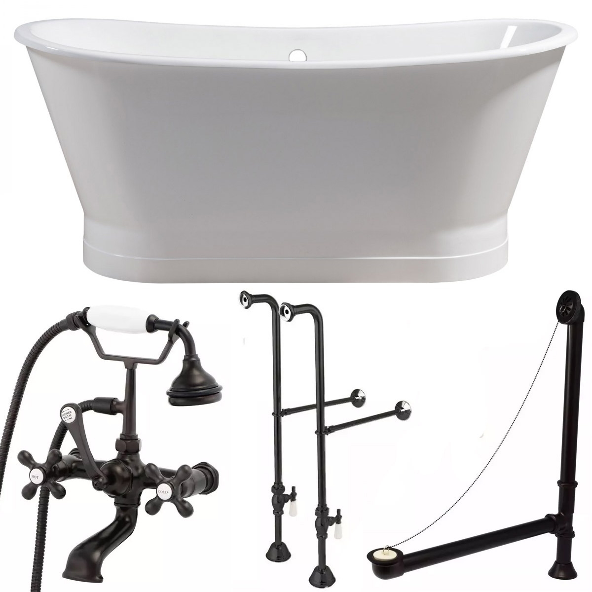 Randolph Morris Devon 67 Inch Cast Iron Double Ended Skirted Tub and Faucet Package TUBSETB-ORB