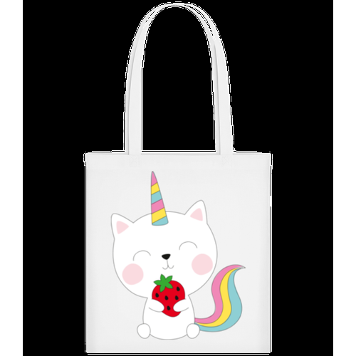 Einhorn Katze Mit Erdbeere - Stofftasche