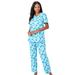 Plus Size Women's Floral Henley PJ Set by Dreams & Co. in Caribbean Blue Roses (Size L) Pajamas