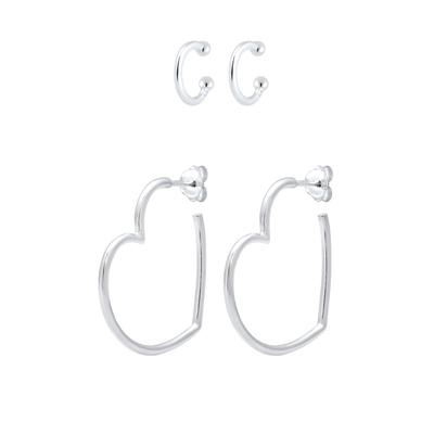 Elli - Creolen Earcuff Herz Liebe 2er Set 925 Silber 1 ct Damen