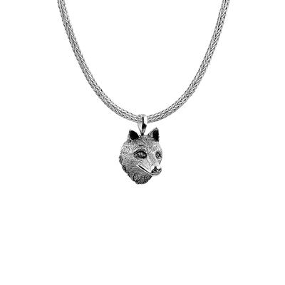 KUZZOI - Männerkette Wolfskopf Anhänger Massiv 925 Silber Herrenschmuck 1 ct Herren