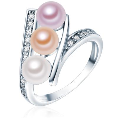 Valero Pearls - Ohrstecker Sterling Silber Zirkonia Süßwasser-Zuchtperle in Silber Ringe 1 ct Damen