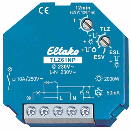 Eltako Treppenlichtzeitschalter, elektronisch mit Ausschaltvorwarnung, 250VAC, 3- und 4-Leiter-Schaltung, 230V/AC, flackern, nachschaltbar + Dauerlicht + Zei Image