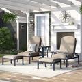 Three Posts™ Lebanon 5-Piece Patio Adjustable Club Chair Conversation Set w/Cushions & 21" Ice Bucket End Table Metal in Black | Wayfair