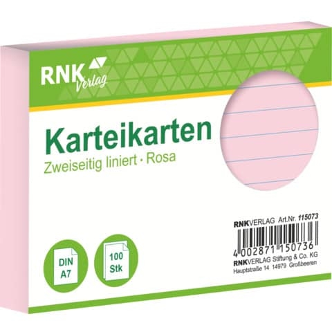 Karteikarte liniert, 170 g/qm, DIN A7, rosa, 100 Stück Image