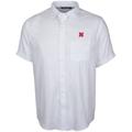 Men's Cutter & Buck White Nebraska Huskers Windward Twill Button-Up Short Sleeve Shirt