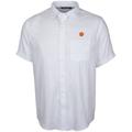 Men's Cutter & Buck White Clemson Tigers Windward Twill Button-Up Short Sleeve Shirt