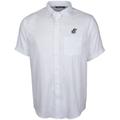 Men's Cutter & Buck White Kansas Jayhawks Windward Twill Button-Up Short Sleeve Shirt