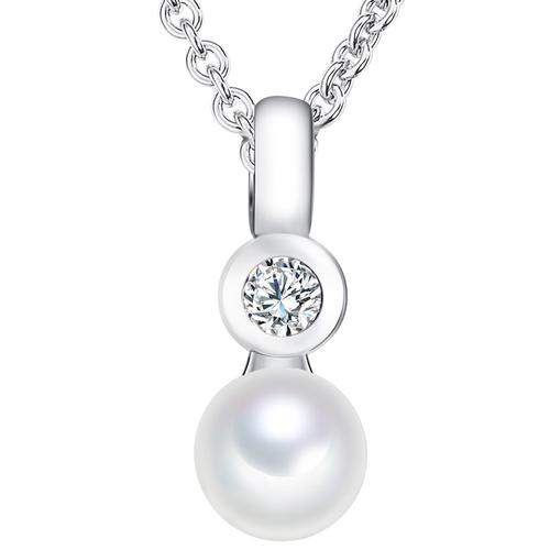 Valero Pearls - Perlen-Kette Sterling Silber Zirkonia Süßwasser-Zuchtperle in Silber Ketten 1 ct Damen