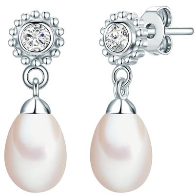 Valero Pearls - Perlen-Ohrstecker Blume Sterling Silber Zirkonia Süßwasser-Zuchtperle in Silber Ohrringe 1 ct Damen