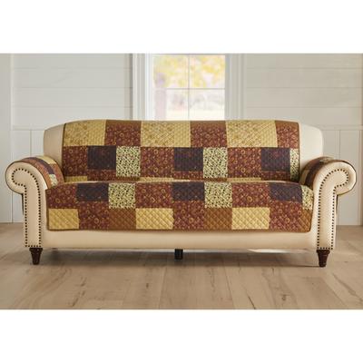 Printed Faux Patchwork Sofa Protector by BrylaneHome in Brown Gold Slipcover