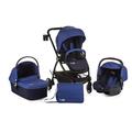 Nurse by Jané TREK 3 Buggy mit Kinderwagen, Babywanne und Babytrage, von 0 bis 15 kg, mit Befestigung, Tasche, Einkaufskorb und Regenschutz, blau