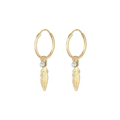 Elli Ohrringe Creole Feder 925 Silber, mit Kristallen von Swarovski® goldfarben Damen Image