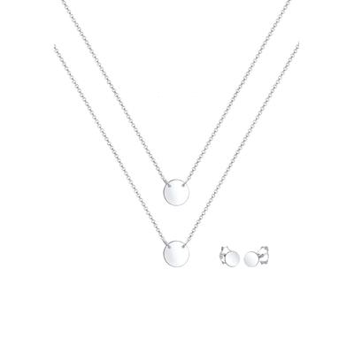 Elli - Layer Kette Kreis Stecker Geo 925 Sterling Silber Schmuck-Set 1 ct Damen