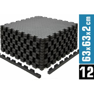 Eyepower - 12 Bodenschutzmatten mit Rand - 63x63x2cm Fitness Bodenmatte - schwarz