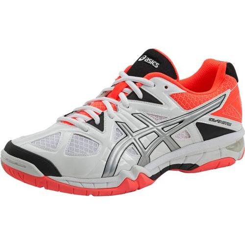 ASICS Damen Volleyballschuhe Damen Volleyballschuhe Gel-Tactic, Größe 43 ½ in Weiß/Silber/Koralle