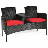 Costway Modern Patio Conversation Set with Built-in Coffee Table and Cushions -Red