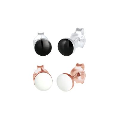 Elli - Basic Stecker 2er Set Emaille Bi-Color 925 Silber Ohrringe 1 ct Damen