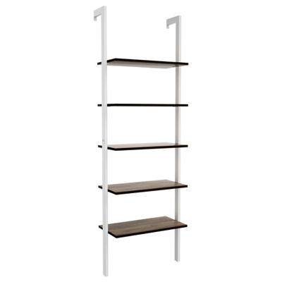Costway 5-Tier Wood Look Ladder Shelf with Metal Frame for Home-White