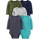 Simple Joys by Carter's Unisex Baby Long-Sleeve Bodysuit Pack of 5 Body, Blau/Grau Meliert/Marineblau/Olivgrün/Verwaschenes Marineblau, 0 Monate (5er Pack)