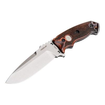 Hogue EX-F01 5.5in Sig Fixed Drop Point Blade A-2 Bead Blast Clear Finish Black Sheath Reinforced Rosewood Scales Sig Medallion 37175