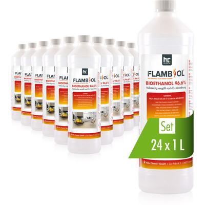 Höfer Chemie Gmbh - 24x 1 l flambiol® Bioethanol 96,6% Premium für Ethanol-Tischkamin in Flaschen