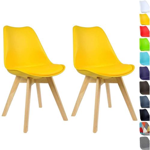 WOLTU 2 x Esszimmerstühle 2er Set Esszimmerstuhl Design Stuhl Küchenstuhl Holz, Gelb – gelb