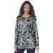 Plus Size Women's Long-Sleeve Crewneck Ultimate Tee by Roaman's in Black Fancy Paisley (Size 2X) Shirt