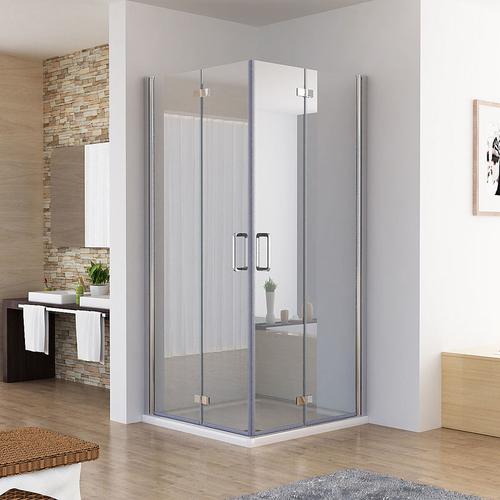 Duschkabine 90×80 Eckig Dusche Falttür 180º Duschwand Duschabtrennung mit Duschwanne Duschtasse