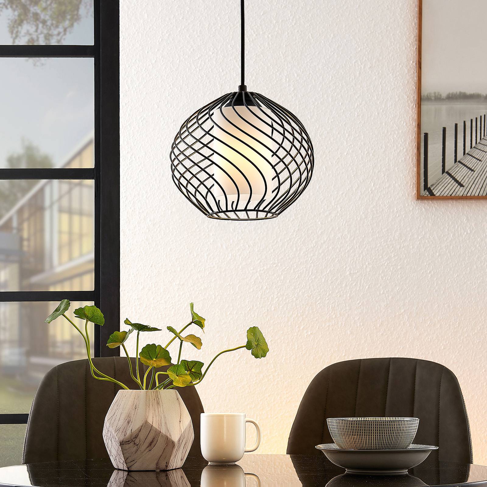 Hängelampe Cedrice Lindby, dimmbar, schwarz, für Wohn- / Esszimmer, Metall, Vintage, Pendelleuchte