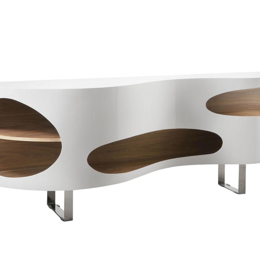 SalesFever »Curved« Sideboard weiss/walnuss / 200x75x50cm Image