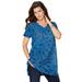 Plus Size Women's Short-Sleeve V-Neck Ultimate Tunic by Roaman's in Navy Fancy Paisley (Size L) Long T-Shirt Tee