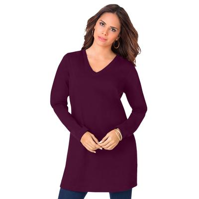 Plus Size Women's Long-Sleeve V-Neck Ultimate Tunic by Roaman's in Dark Berry (Size L) Long Shirt