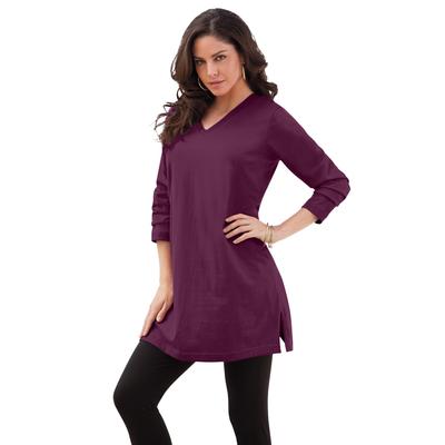 Plus Size Women's Long-Sleeve V-Neck Ultimate Tunic by Roaman's in Dark Berry (Size L) Long Shirt