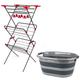 Russell Hobbs COMBO-6136 Three-Tier Garment Clothes Airer and Grey Collapsible Laundry Basket