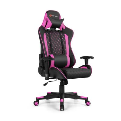 Costway Massage Gaming Chair with Lumbar Support and Headrest-Pink