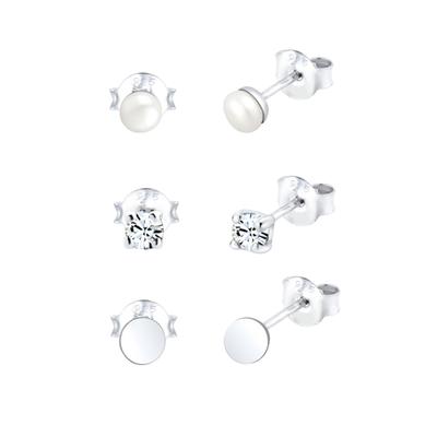 Elli - Set Geo Perle Kristalle 925 Silber Ohrringe Damen