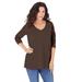 Plus Size Women's Long-Sleeve V-Neck Ultimate Tee by Roaman's in Chocolate (Size 12) Shirt