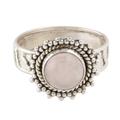 Inner Love,'Flower Motif Rose Quartz Oxidized Sterling Silver Ring'